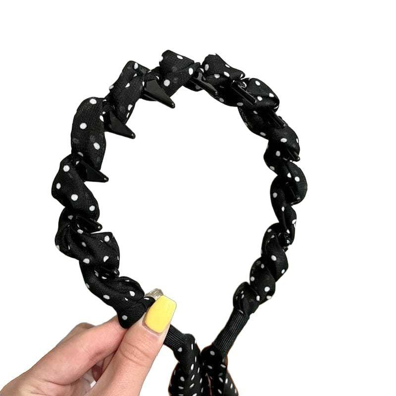 乐天商城 - ヘアバンド レディース レトロ 高級感 水玉 リボン フリル シンプル 紐 ヘアアクセサリー 布製 韓国風 かわいい 白 黒 手作り