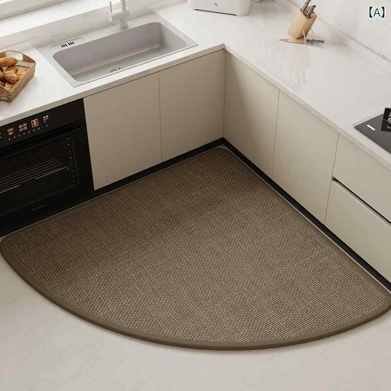 Mats - キッチン マット 扇形 コーナー フルカバー 織り柄 高級感 吸水 吸油 防滑 耐摩耗 耐汚れ ポリエステル 発泡 無地 グレー ベージュ ブラウン