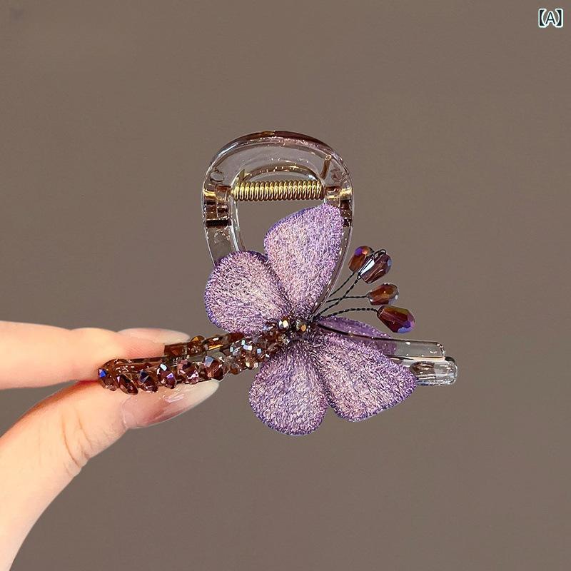 乐天商城 - ヘアクリップ レディース 大型 蝶々 刺繍 レトロ 春夏 フリンジ シャーククリップ 後頭部 樹脂 紫 青 かわいい おしゃれ 普段使い まとめ髪 手作り ナチュラル スイート