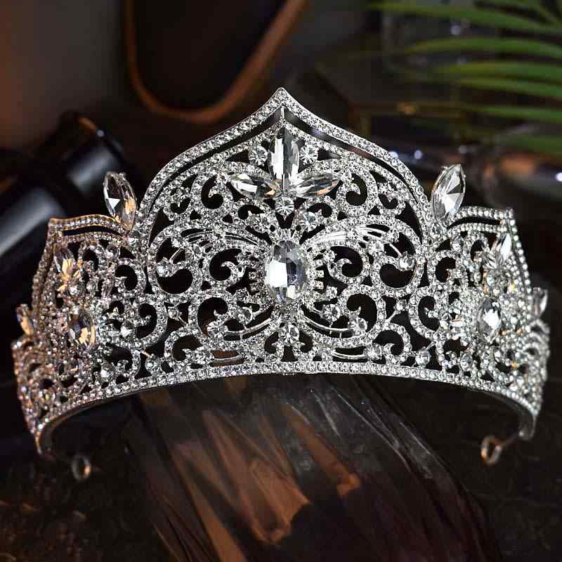 王冠 レディース 高級感 水晶 クリスタル ラインストーン 新婦 ヘッドドレス ヘッドピース バロック 結婚式 ウェディング 豪華 合金 電気メッキ加工 リーフモチーフ