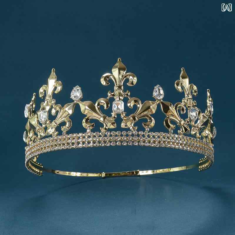 ・カテゴリ: 頭飾・スタイル: 宮廷風・素材: 合金・形状: 王冠・加工: メッキ・水晶: 白水晶・男女: ユニセックス