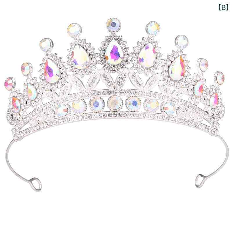 bloomelierの王冠 女の子 プリンセス ティアラ 高級感 キラキラ 水晶 ラインストーン 合金 電気メッキ加工 ヘアアクセサリー ヘアバンド キッズ ステージ パーティー 誕生日 記念日 シルバー 白 金｜アングル3