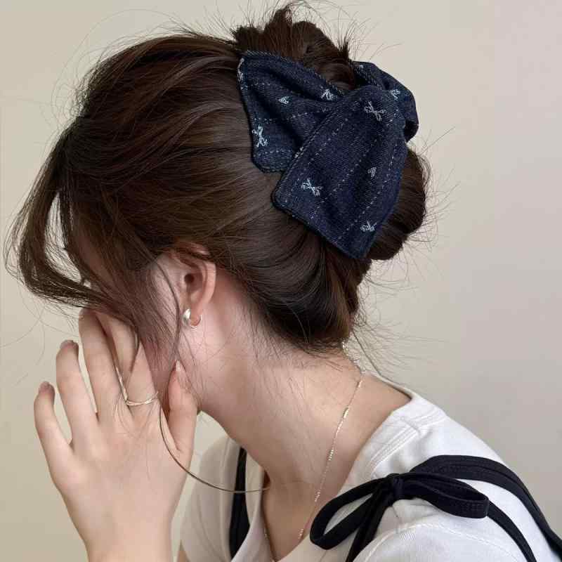 Accessories Supplies - 三角サメヘアークリップ レディース ネイビー ライトブルー デニム バタフライリボン ハート 高級感 後頭部 レトロ 夏 かわいい スイート 手作り