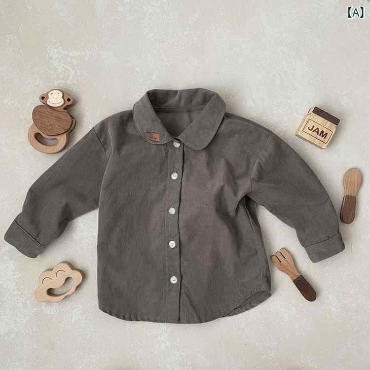 シャツ 男の子 女の子 キッズ 長袖 襟付き 綿 コットン 秋 クマ刺繍 かわいい カー...