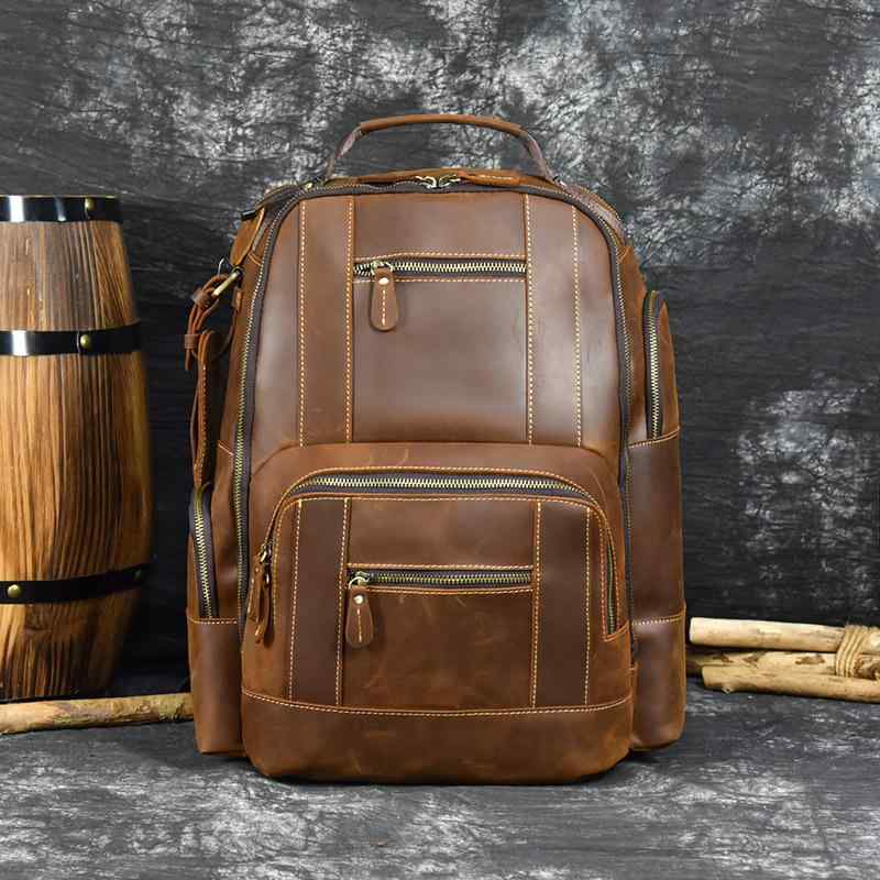 ・容量: 20-35L・素材: 本革（牛革）・機能: 耐摩耗性、耐衝撃性・柄: 無地・スタイル: ビジネス、通勤・裏地素材: ポリエステル・ストラップ形状: 曲線型ショルダーストラップ・カラー: ブラウン・対応PCサイズ: 約21インチまで・使用シーン: カジュアル、旅行・性別: ユニセックス・防水性能: 防滴