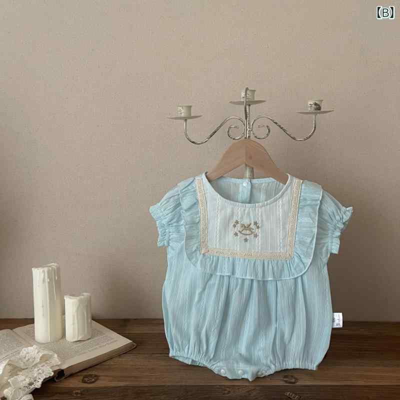 ロンパース 女の子 ベビー 這い這い服 オールインワン 半袖 夏 綿 プリンセス 刺繍...