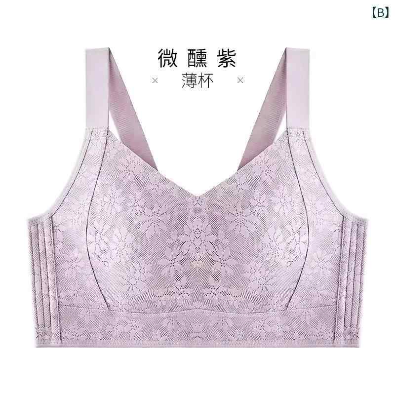 ブラジャー レディース 夏 薄手 大きめバスト 胸小さく見せる 無痕 ニップル隠し 3...