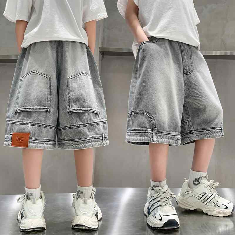 Rakuten - デニム ハーフパンツ 男の子 女の子 ジュニア 夏 薄手 コットン ハイウエスト ゴムウエスト 膝上丈 柔らかい 無地 カジュアル ストリート 潮流 普段使い 遊び着 お出かけ 通学