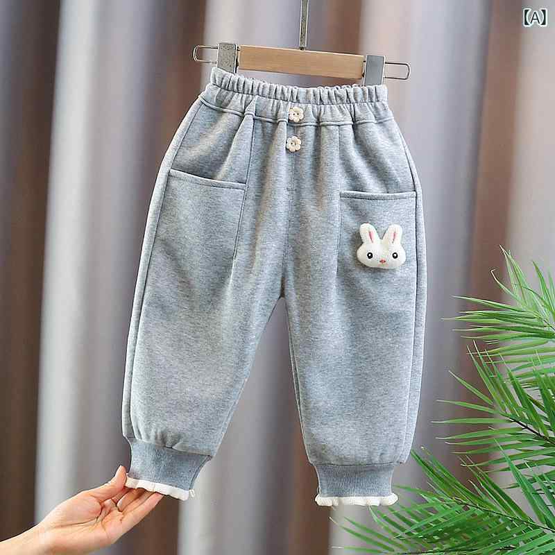 bloomelierのスウェットパンツ 女の子 ベビー ロング ウサギ プリント 無地 コットン ゴムウエスト 伸縮 中腰 柔らかい 股開き カジュアル スポーツ かわいい 春秋 グレー ピンク ブラック｜アングル2