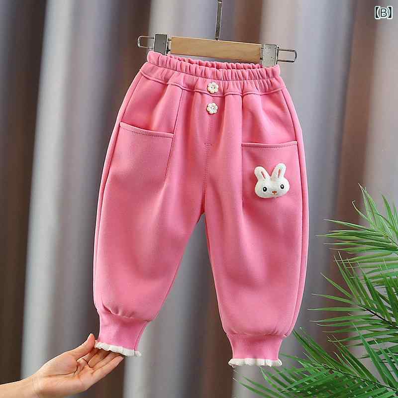 bloomelierのスウェットパンツ 女の子 ベビー ロング ウサギ プリント 無地 コットン ゴムウエスト 伸縮 中腰 柔らかい 股開き カジュアル スポーツ かわいい 春秋 グレー ピンク ブラック｜アングル3