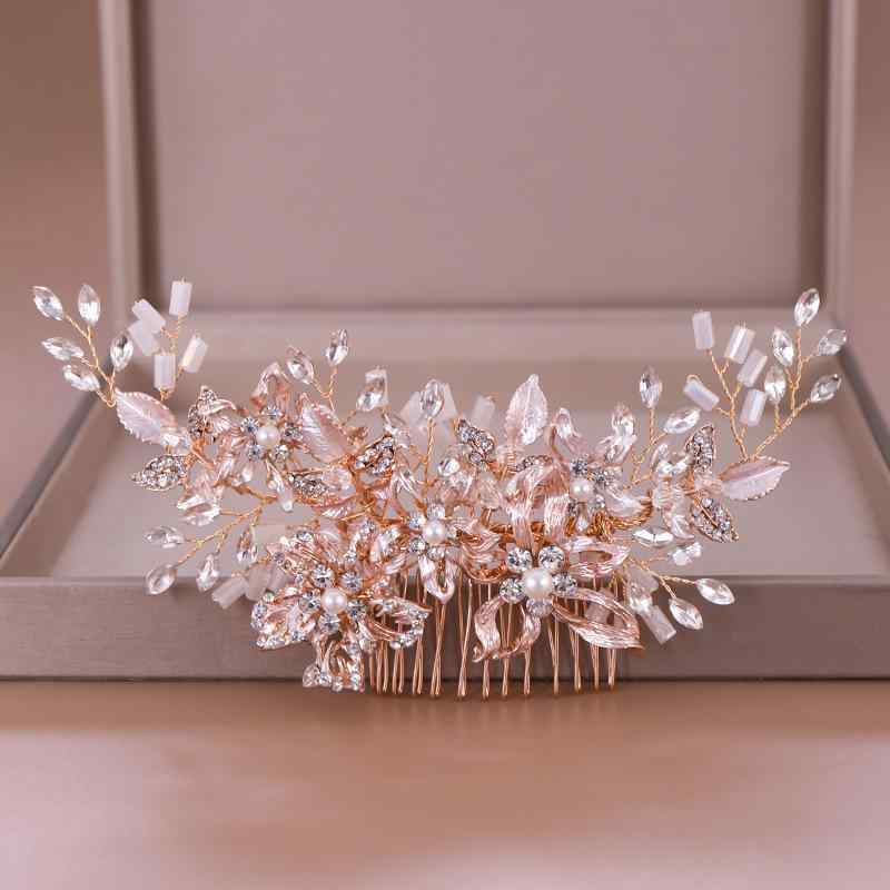 ヘアアクセサリー レディース パール ラインストーン ローズゴールド 花モチーフ コーム 髪飾り ヘッドドレス ブライダル 結婚式 高級感