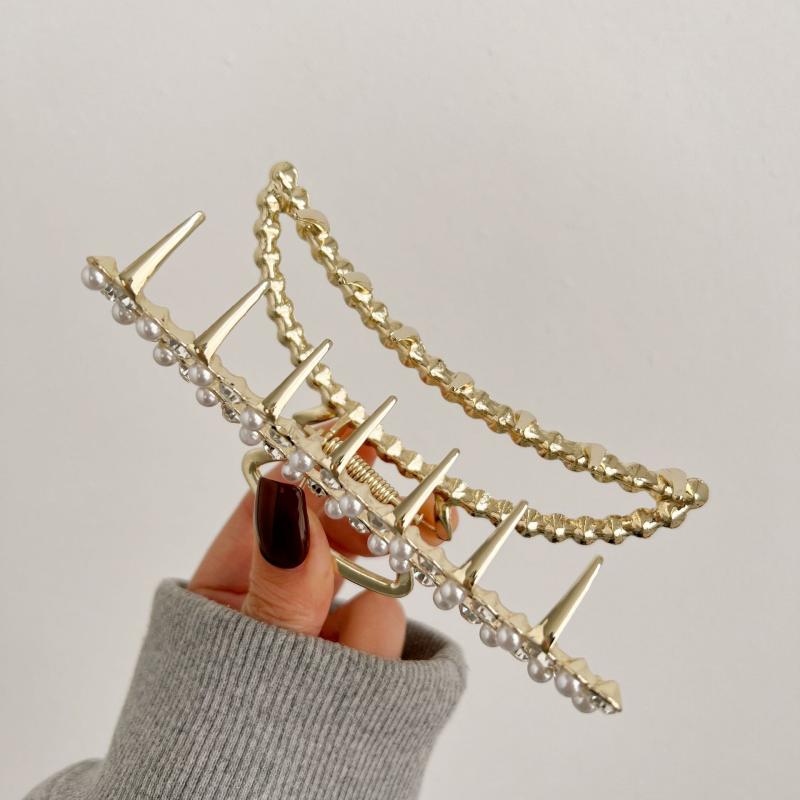 ヘアアクセサリー レディース パール ラインストーン バンスクリップ クロス 幾何...