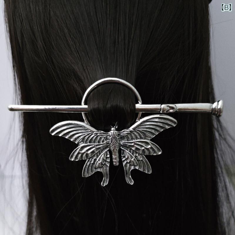 ヘアアクセサリー 髪飾り かんざし ヴィキング風 レトロ 蛾モチーフ 蝶モチーフ 北欧風 ノルウェー風 合金 電気メッキ加工 昆虫 春 青銅 銀の商品画像 2