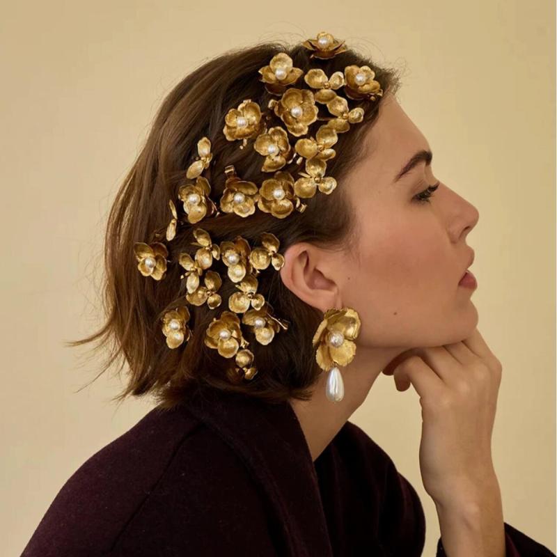 ヘアピン レディース レトロ パール フラワー サイドクリップ ヘアアクセサリー