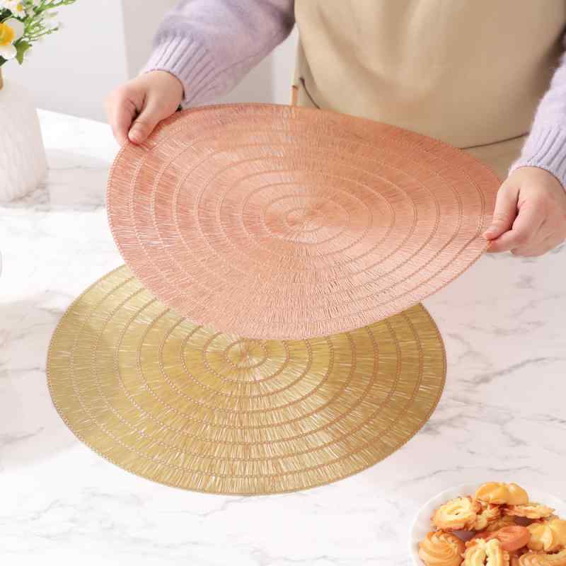 ランチョンマット 円形 撥水 耐熱 滑り止め 麦わら模様 欧風 おしゃれ 高級感 PVC ...