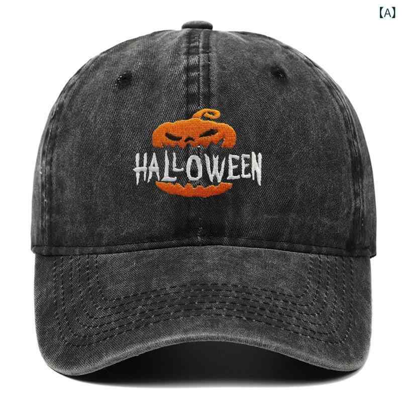 Rakuten - ベースボールキャップ ハロウィン 刺繍 パンプキン 遮光 日よけ コットン カジュアル 春夏 メンズ レディース フリーサイズ