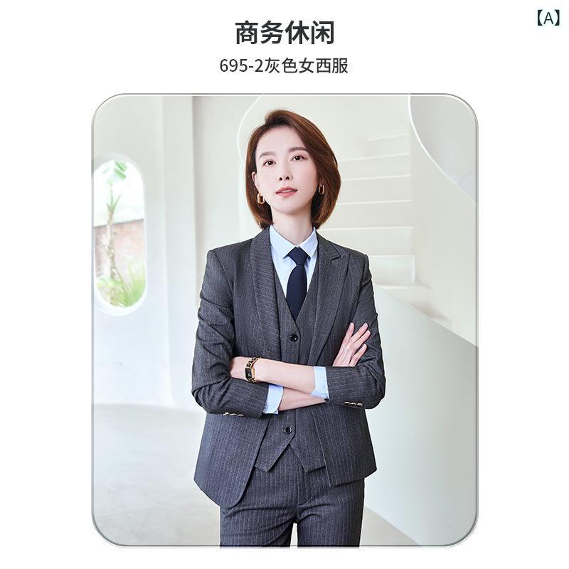 スーツ 男女兼用 春夏 ストライプ 長袖 防シワ 通気性 ビジネス フォーマル オフィ...