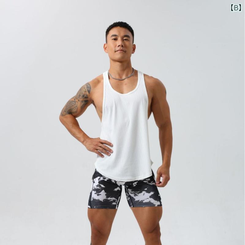 bloomelierのタンク メンズ 速乾 伸縮性 ノースリーブ ルーズフィット 春夏 スポーツウェア ランニング トレーニング バスケットボール 部屋着 カジュアル 無地｜アングル3