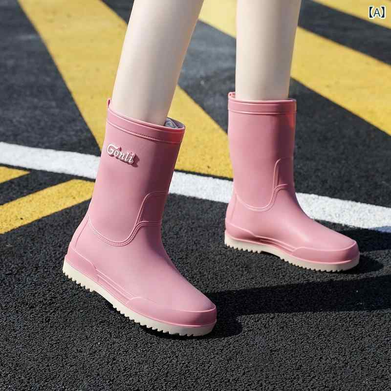 Botas de lluvia para mujer Longitud media Impermeable Resistente al frío Agujero trasero Antideslizante Resistente al desgaste Moda Simple Liso PVC Ligero Fácil de caminar Ligero — vista 2