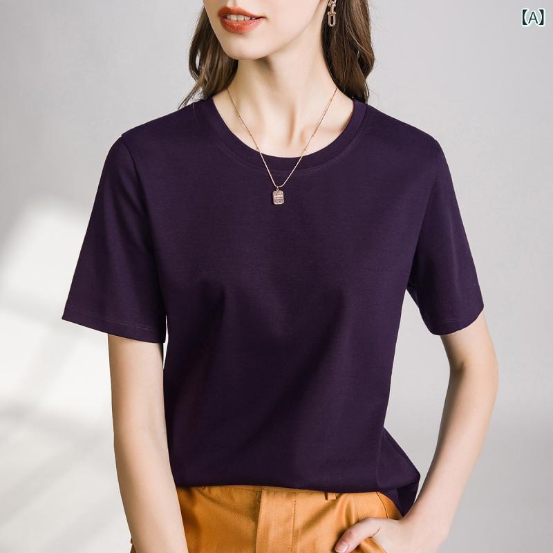 乐天商城 - Tシャツ レディース 半袖 無地 綿 コットン インナー カットソー シルケット加工 切り替え シンプル 通勤 カジュアル ラウンドネック Vネック 定番