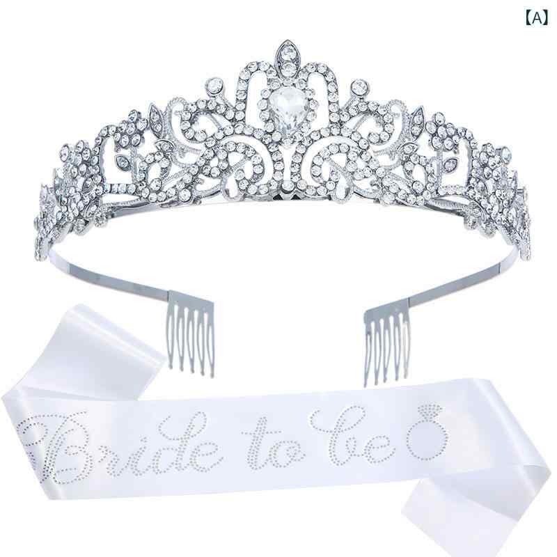 ヘアアクセサリー レディース 結婚式 パーティ 二次会 花嫁 クラウン サッシュベルト ラインストーン 豪華 セット かわいい 高級感 イベント お祝い 撮影 フォトアイテム