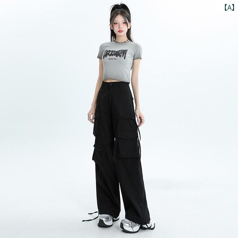 乐天商城 - パンツ レディース ワイドパンツ カーゴパンツ ハイウエスト ストリート ゆったり 美脚 細見え カジュアル ポリエステル