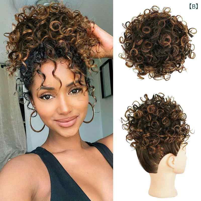bloomelierのウィッグ レディース お団子 ヘアアクセサリー 紐付き 耐熱ファイバー ルーズ 小さめカール 自然｜アングル3