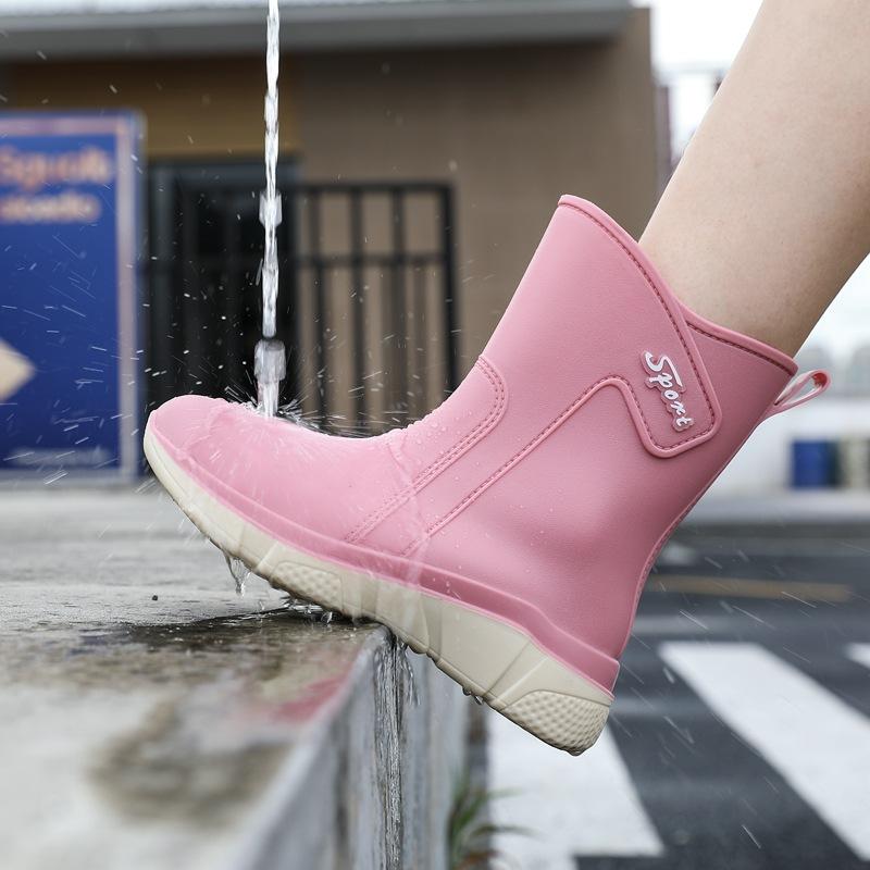 Botas de lluvia Dama de tamaño mediano Resistente al agua deslizante espesa de fondo laberinto pesca lavado de coches al aire libre sencillo despejado verde appcoat rosa naranja cuchillo