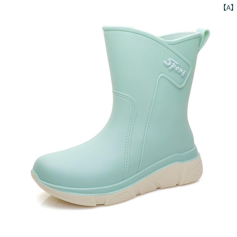 Botas de lluvia Dama de tamaño mediano Resistente al agua deslizante espesa de fondo laberinto pesca lavado de coches al aire libre sencillo despejado verde appcoat rosa naranja cuchillo — vista 2