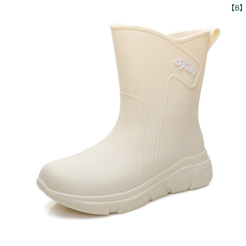 Botas de lluvia Dama de tamaño mediano Resistente al agua deslizante espesa de fondo laberinto pesca lavado de coches al aire libre sencillo despejado verde appcoat rosa naranja cuchillo — vista 3