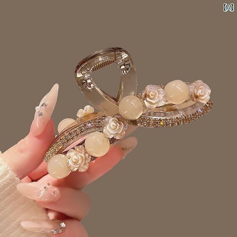 Rakuten - ヘアクリップ レディース バンスクリップ 山茶花 パール 高級感 エレガント 髪留め ヘアアレンジ