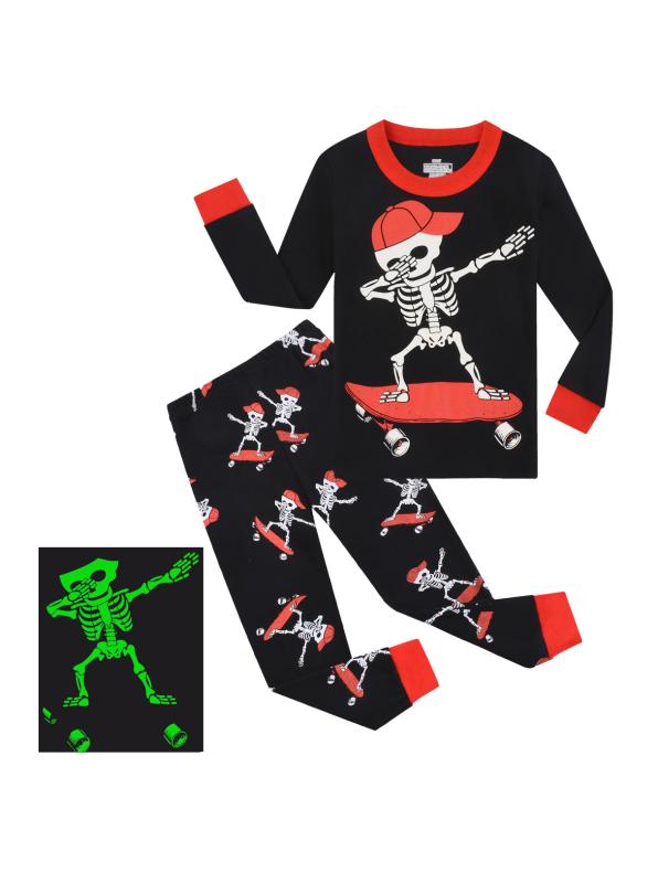 ルームウェア キッズ 男の子 長袖 セットアップ ハロウィン スケルトン スクーター柄 コットン リブ素材 部屋着 通年