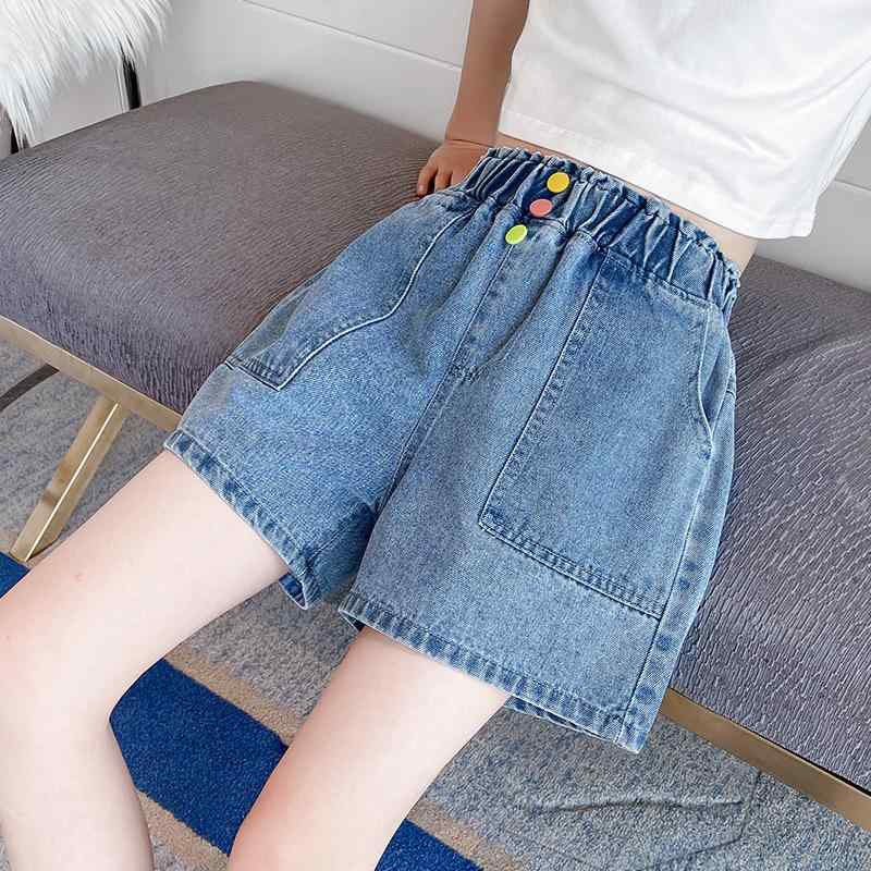 デニムショートパンツ キッズ 女の子 韓国風 おしゃれ 薄手 無地 ウエストゴム ブルー 通気性 柔らかい 涼しい 夏用 快適 カジュアル お出かけ 通学