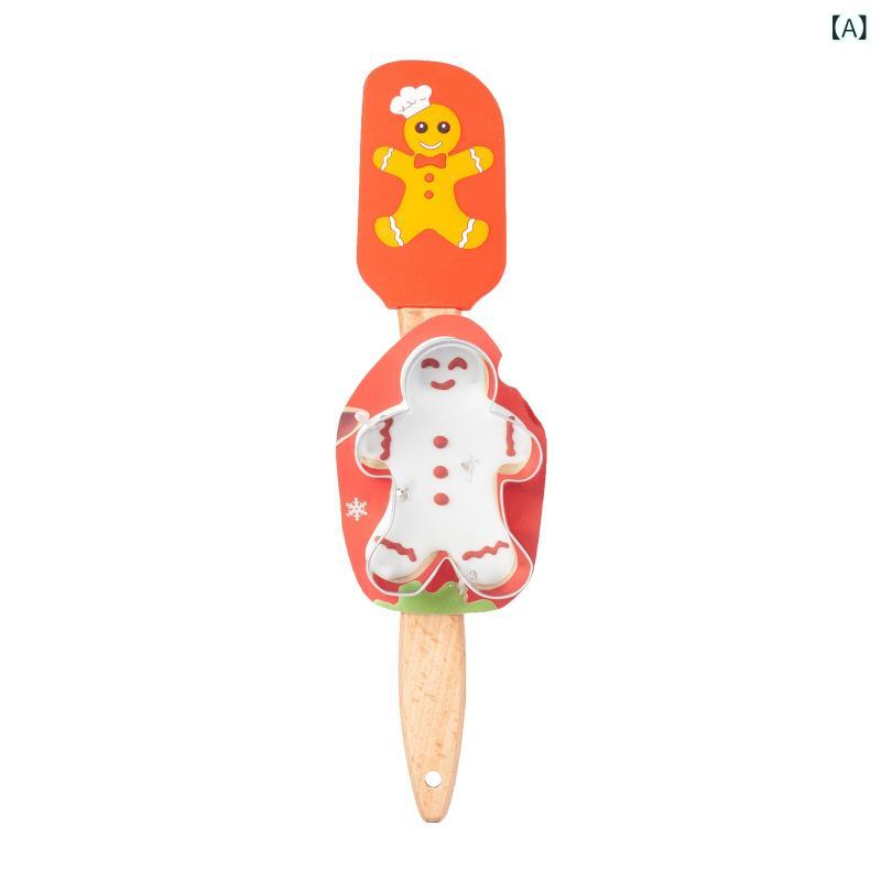 製菓用品 クリスマス シリコン スパチュラ クッキー型 セット 木製ハンドル おしゃれ かわいい キッチンツール お菓子作り 調理道具 ケーキ作り