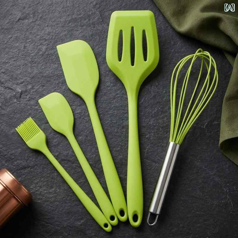 キッチンツールセット 耐熱 シリコン 泡立て器 オイルブラシ スパチュラ ターナー 製菓用品 おしゃれ かわいい 抹茶色 ピンク