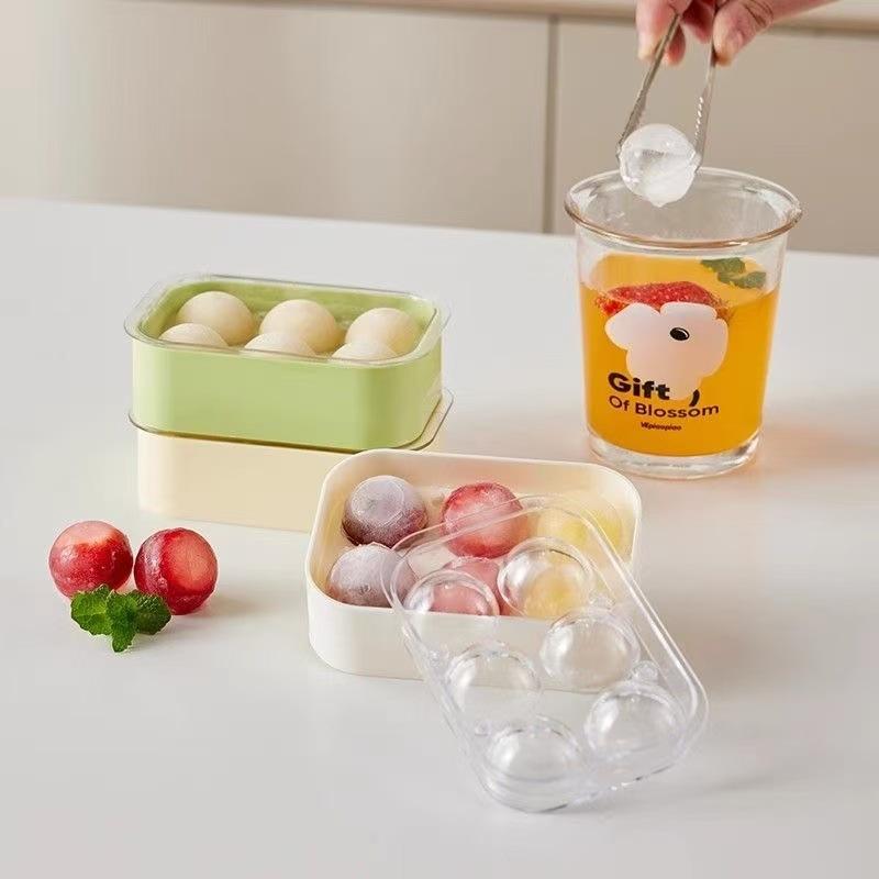 製氷皿 6個取り シリコン 丸型 アイスボール 蓋付き 取り出しやすい 食品グレード 家庭用 草緑色 クリームイエロー アイボリー