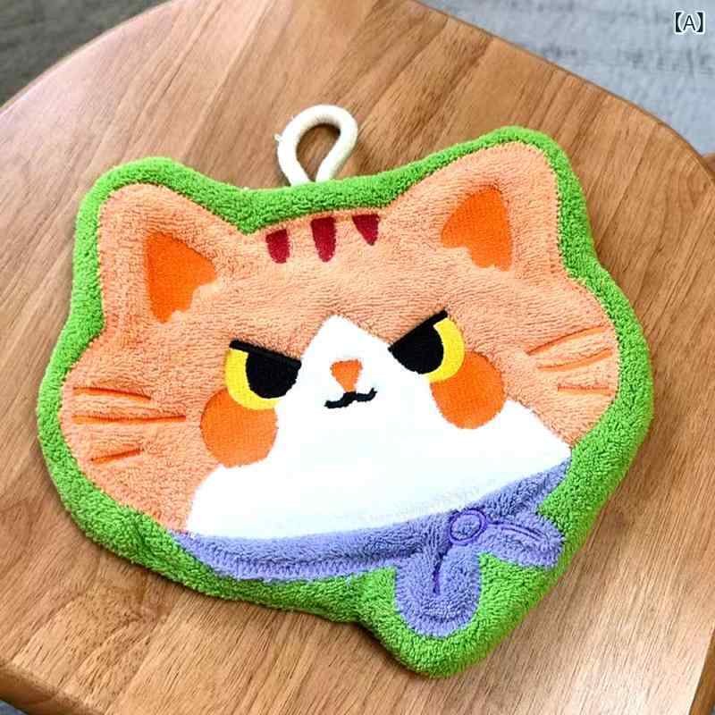 ・主な素材: 珊瑚絨・重量: 30-50g・カラー展開: 緑縁小猫、黄縁小黒猫・サイズ: 21×18cm・カテゴリ: ハンドタオル