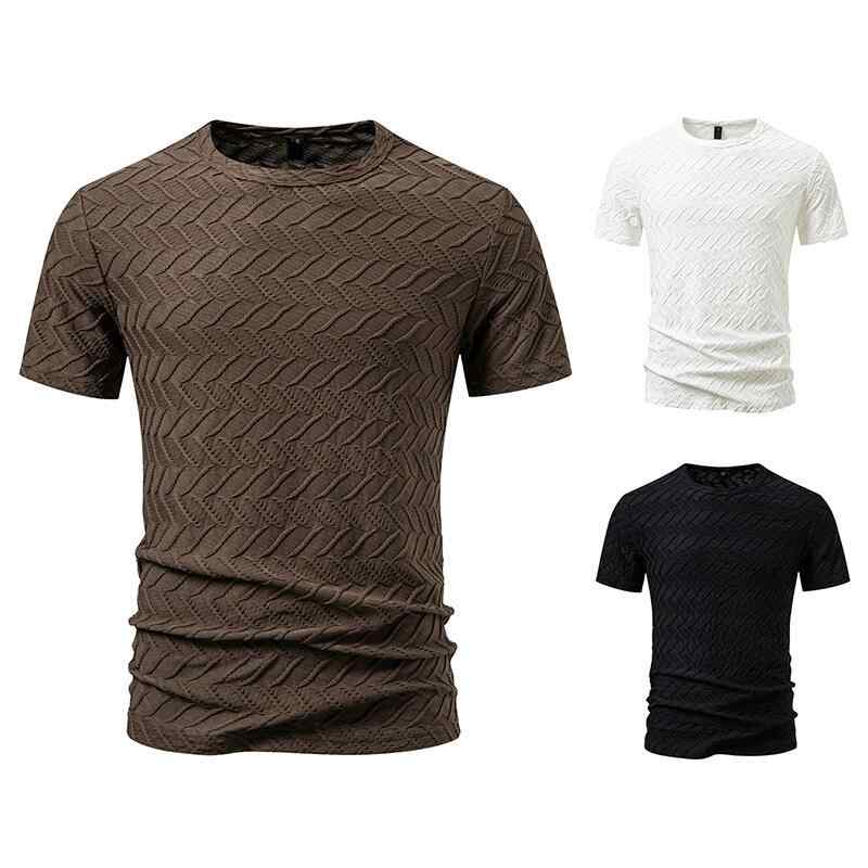 Rakuten - Tシャツ メンズ 抗菌 薄手 クルーネック 半袖 ストライプ ひし形 リネン混 春夏 トップス 白 黒 茶色