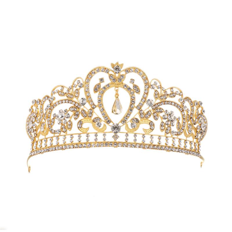 ティアラ レディース 王冠 ヘッドドレス ゴージャス バロック調 結婚式 ブライダル ウエディング ヘアアクセサリー ゴールド クリスタル調