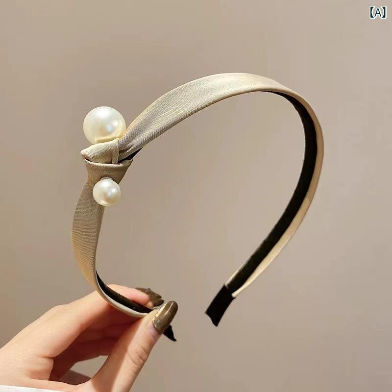カチューシャ レディース パール 結び目 細め シンプル レトロ 韓国風 おしゃれ かわいい 大人 上品 普段使い