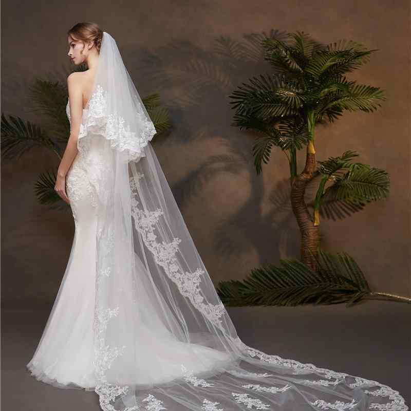 ウェディングベール レディース ロング 3m カテドラル レースアップリケ チュール素材 結婚式 挙式 ブライダル 花嫁 二次会 前撮り 小物 ヘアアクセサリー ホワイト アイボリー