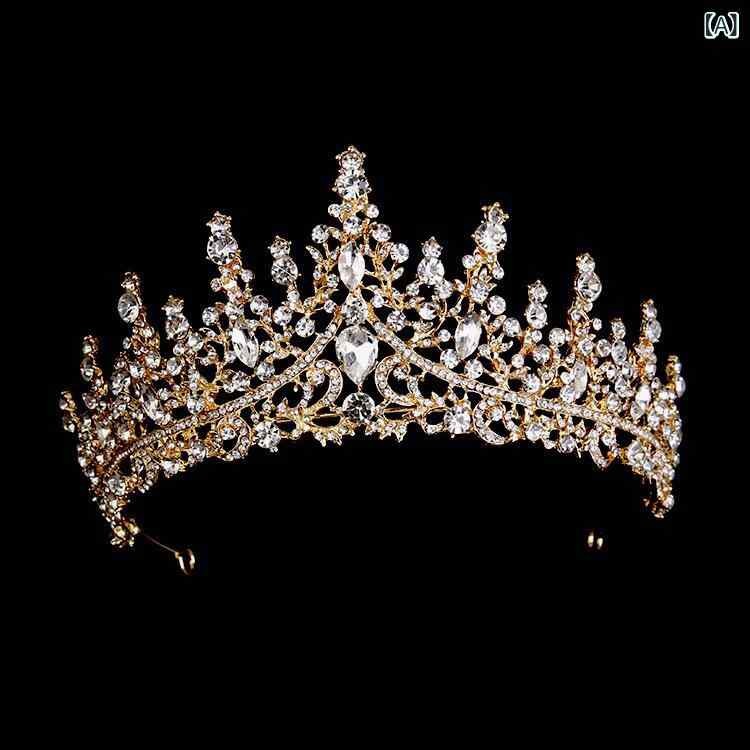 bloomelierのヘッドドレス レディース ティアラ クラウン 王冠 ブライダル ウェディング 結婚式 花嫁 挙式 披露宴 パーティー キラキラ ラインストーン 欧米風 ゴージャス クリスタル ゴールド シルバー｜アングル2