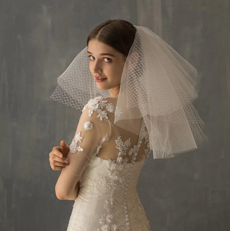 ウェディングベール レディース ショート 2層 ふんわり シンプル レトロ調 チュール 結婚式 花嫁 前撮り フォトウェディング 二次会 挙式 ヘアアクセサリー ホワイト アイボリー