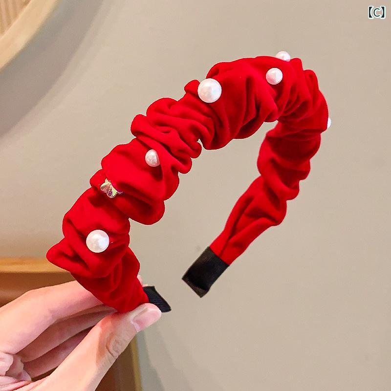 bloomelierのカチューシャ キッズ 女の子 ベビー ヘアアクセサリー 痛くない リボン パール レッド プリンセス 上品 かわいい お正月 クリスマス 発表会 結婚式 七五三 誕生日 ヘッドドレス｜アングル3