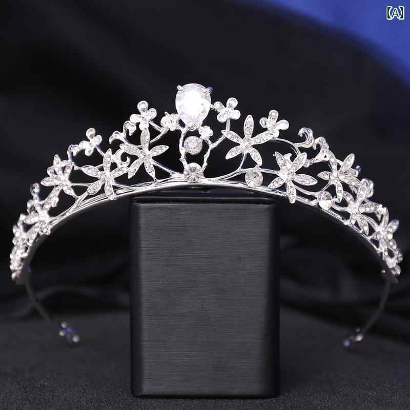 bloomelierのティアラ レディース 結婚式 ウェディング ブライダル ジルコニア クラウン 髪飾り キラキラ 韓国風 かわいい 王冠 前撮り パーティー 二次会 誕生日 発表会 ゴールド シルバー｜アングル2