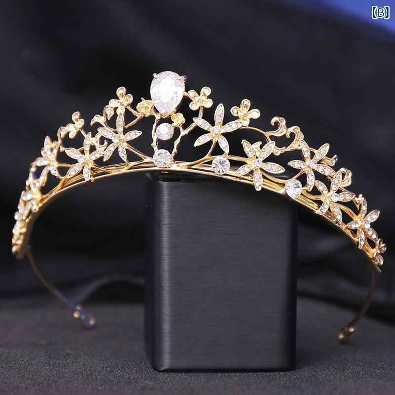 bloomelierのティアラ レディース 結婚式 ウェディング ブライダル ジルコニア クラウン 髪飾り キラキラ 韓国風 かわいい 王冠 前撮り パーティー 二次会 誕生日 発表会 ゴールド シルバー｜アングル3
