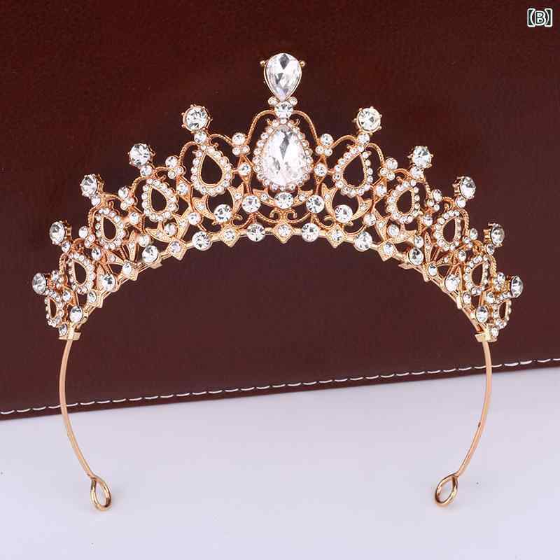 bloomelierのヘッドドレス レディース キラキラ ゴージャス ティアラ クラウン 王冠 結婚式 ブライダル ウェディング パーティー プリンセス ヘアアクセサリー レトロ アンティーク風 ジルコニア 合金 電気メッキ加工 発表会｜アングル3