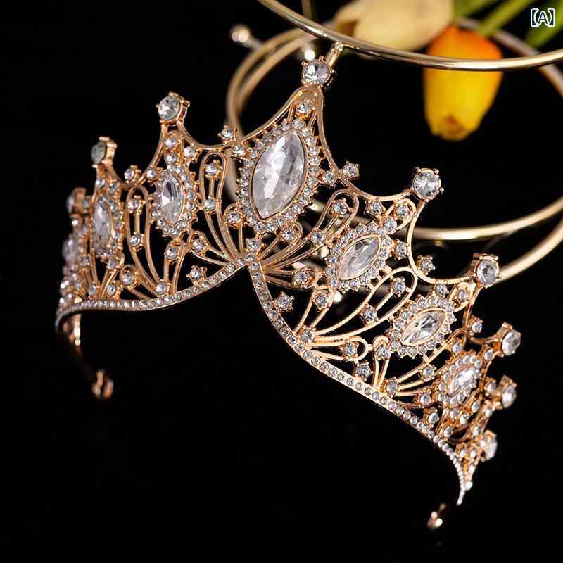 bloomelierのヘッドドレス レディース 結婚式 ウェディング パーティー 誕生日 クラウン ティアラ 電気メッキ加工 合金 クリスタル ビジュー 高級感 レトロ 髪飾り ゴールド シルバー｜アングル2