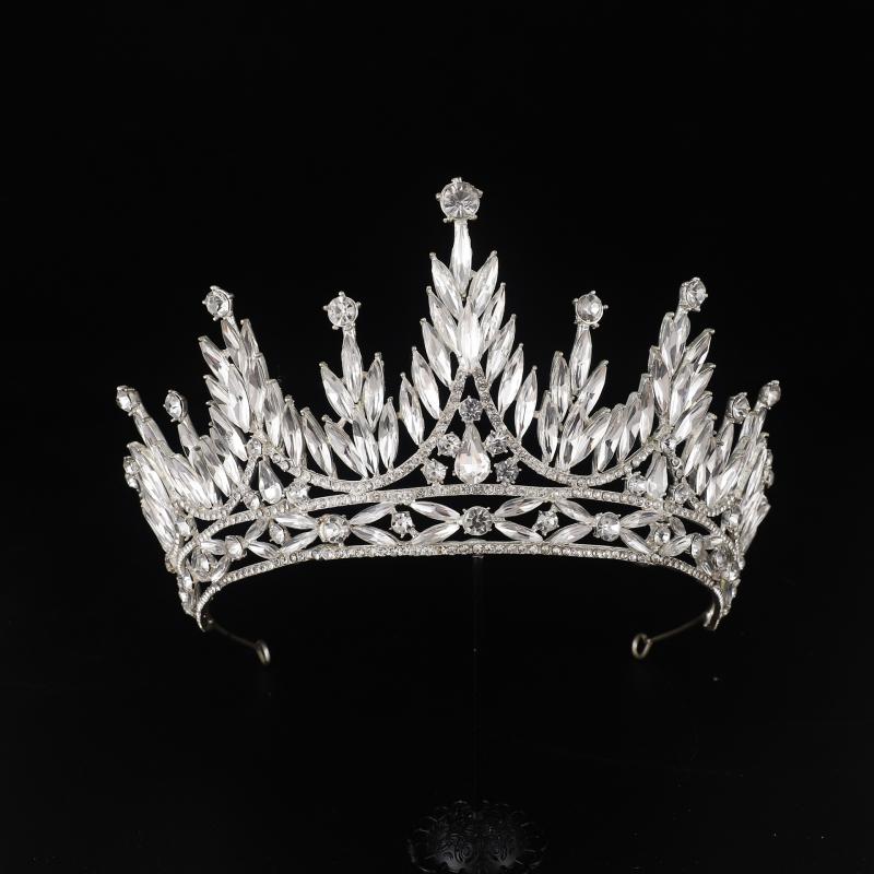ティアラ レディース ヘアアクセサリー ヘッドドレス ウェディング ブライダル 結婚式 パーティー プリンセス 王冠 レトロ キラキラ ラインストーン しずく マーキスカット 合金 シルバー 誕生日 発表会 豪華