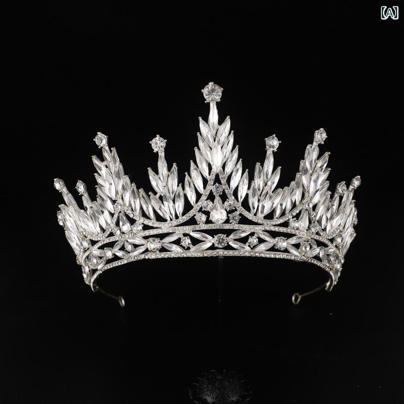 bloomelierのティアラ レディース ヘアアクセサリー ヘッドドレス ウェディング ブライダル 結婚式 パーティー プリンセス 王冠 レトロ キラキラ ラインストーン しずく マーキスカット 合金 シルバー 誕生日 発表会 豪華｜アングル2